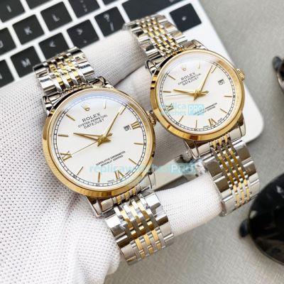 Replica Rolex Datejust White Dial 2-Tone Gold Stainless Steel Couple Watch 